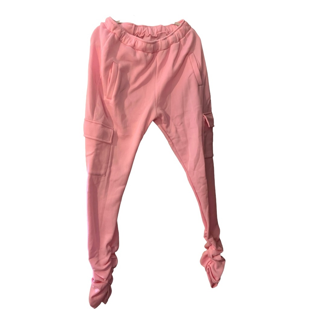 Womens Plus Size 2X Pink Cargo Style Stacked Leg Fleece Joggers Very Soft